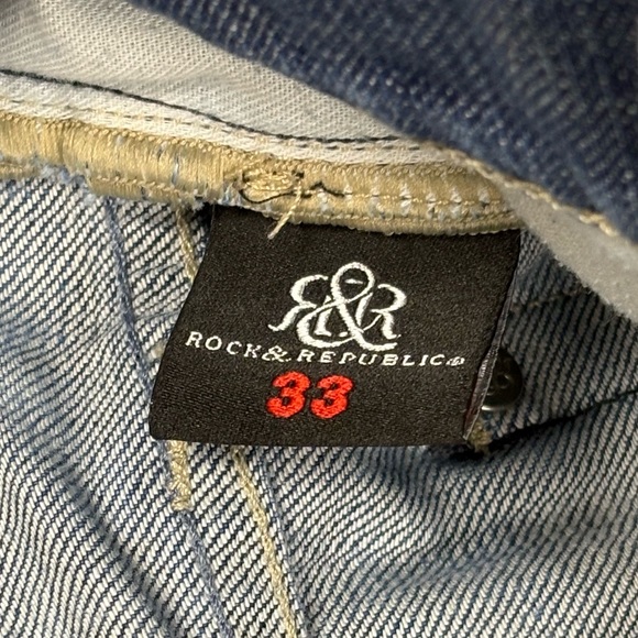 Men's Rock & Republic Distressed Blue Henlee Straight Leg Jeans Size 33 - Picture 7 of 8